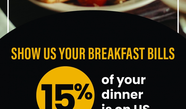 Receive 15% off of your Dinner!